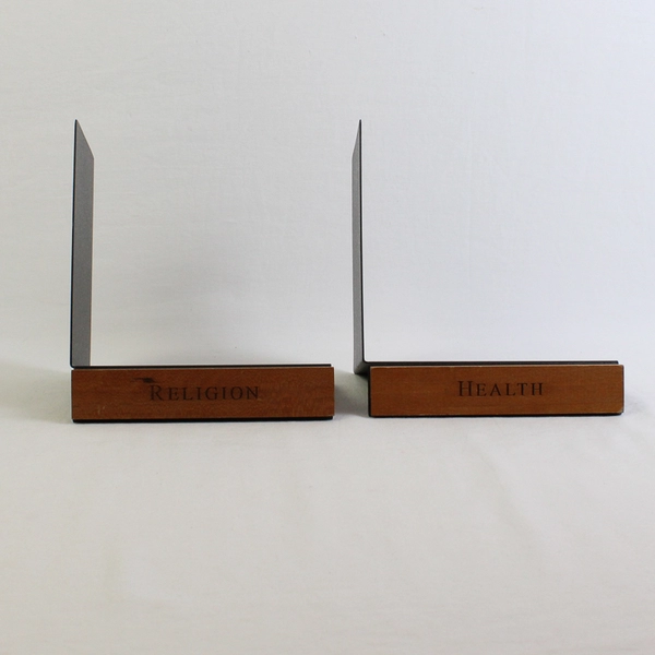 Two Metal and Wood Library Organization Bookends