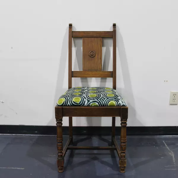 Vintage Upholstered Chair Green Blue Black White