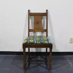 Vintage Upholstered Chair Green Blue Black White