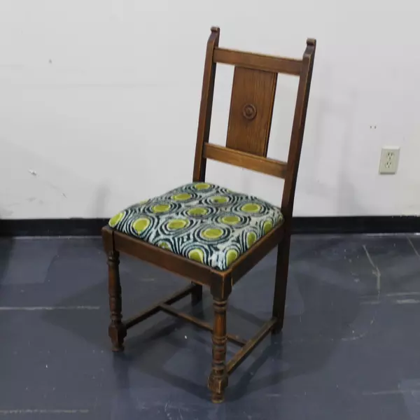 Vintage Upholstered Chair Green Blue Black White