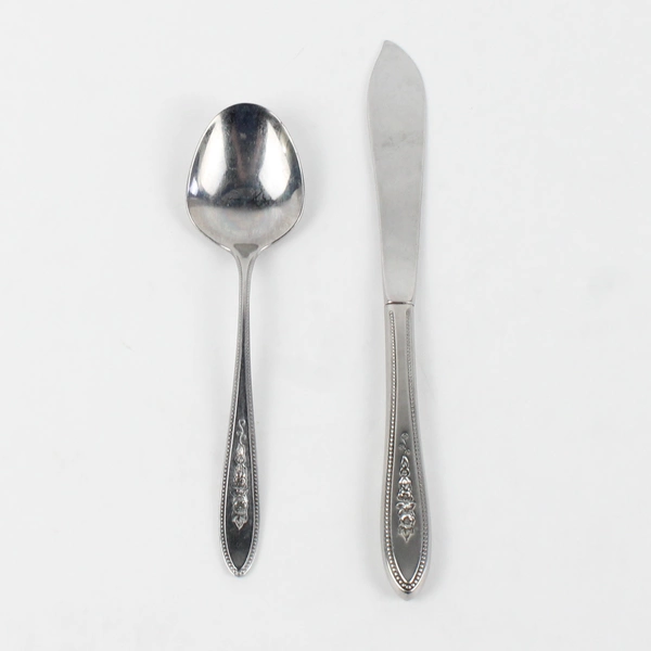 Lot of 2 International Silver Brocade Pattern Stainless Sugar Spoon Butter Knife