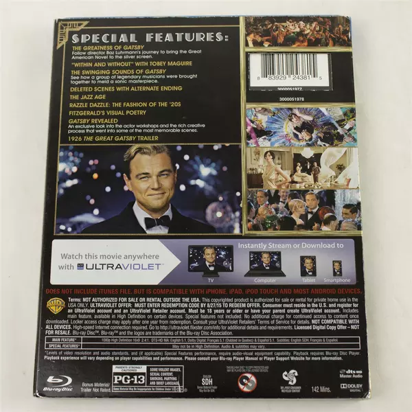 The Great Gatsby Blu-ray DVD, 2013 Warner Bros