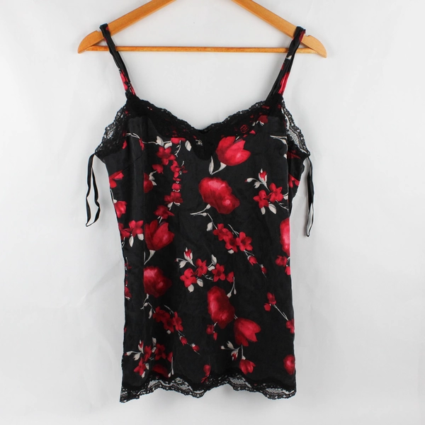 White House Black Market Women's S Black and Floral Lace Camisole/Babydoll Tank