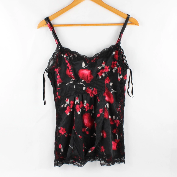 White House Black Market Women's S Black and Floral Lace Camisole/Babydoll Tank