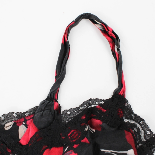 White House Black Market Women's S Black and Floral Lace Camisole/Babydoll Tank