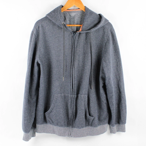 Haggar Men's L Blue Gray Woven Full Zip Long Sleeve Hoodie Sweater