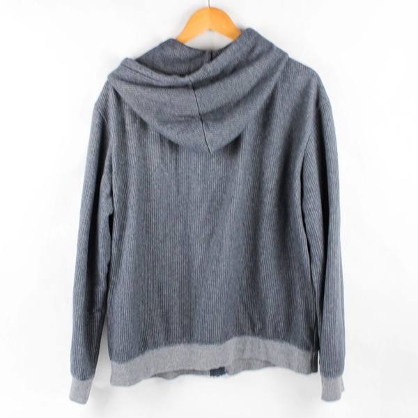 Haggar Men's L Blue Gray Woven Full Zip Long Sleeve Hoodie Sweater