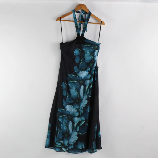 NWT SIENA Women's 4 Black and Blue Floral Halter Dress