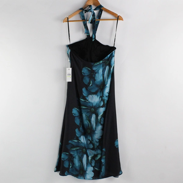 NWT SIENA Women's 4 Black and Blue Floral Halter Dress