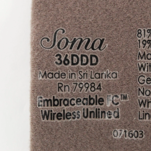 Soma 36DDD Beige Embraceable FC Wireless Unlined Bra