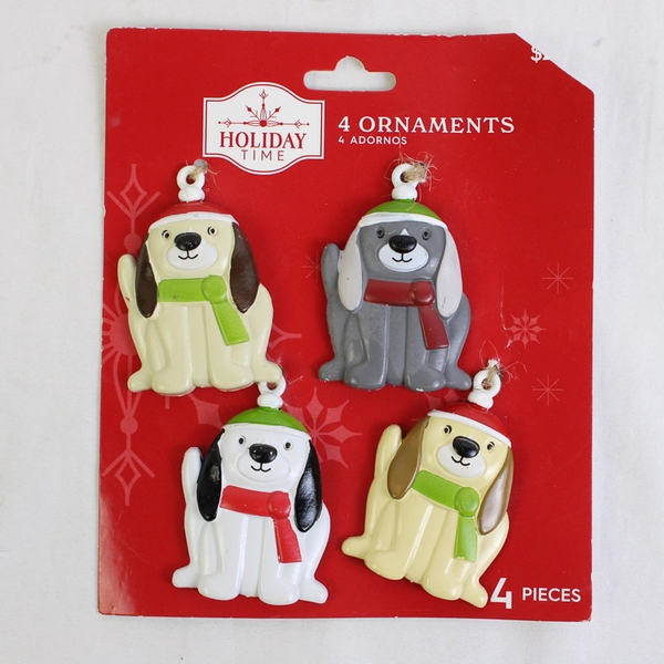 4-pc Dogs Hanging Holiday Ornaments Tree Decorations, Holiday Time New