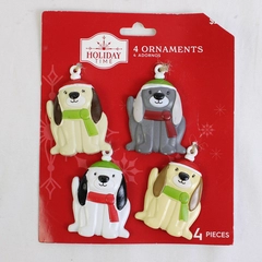 4-pc Dogs Hanging Holiday Ornaments Tree Decorations, Holiday Time New