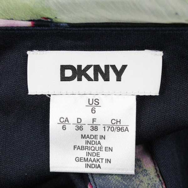 NWT DKNY Women's 6 Navy Blue Floral Bubble Sleeve Buttoned V-Neck Midi Dress