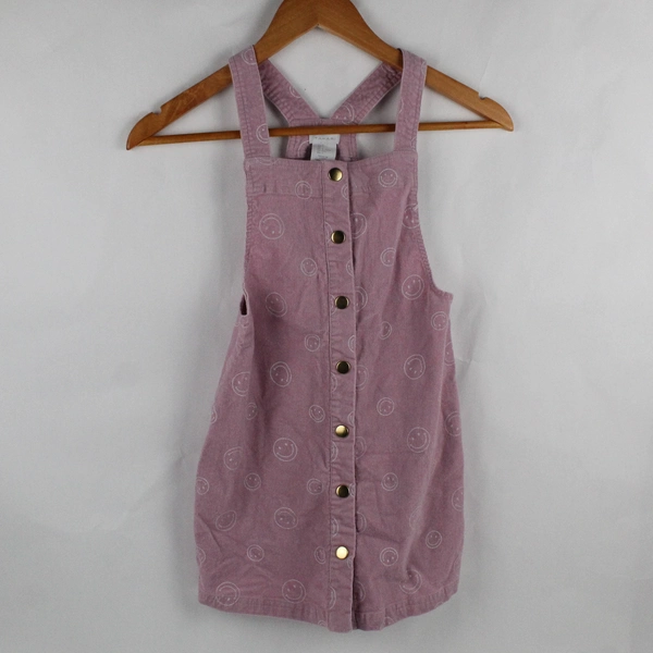 Tahari Smiley Face Pattern Pink Corduroy Overall Dress Girls' Size 7