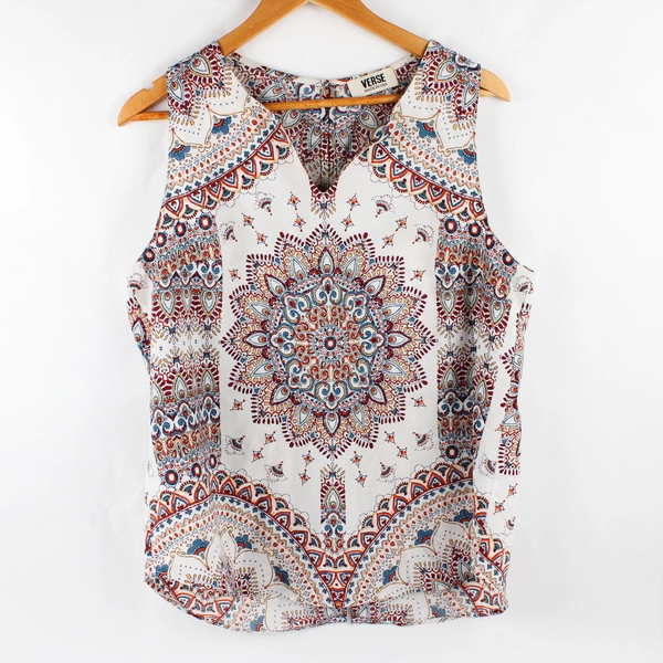 VERSE Women's L Multicolor Sleeveless Aztec Design Tunic Top Made in USA