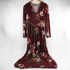 Lilbetter Women's M Purple Floral V Neck Long Sleeve Maxi Dress