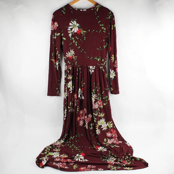 Lilbetter Women's M Purple Floral V Neck Long Sleeve Maxi Dress