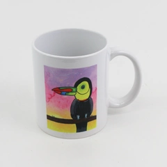 Dolphin Coatings White With Toucan Illustration Coffee Mug 4" Tall China Made