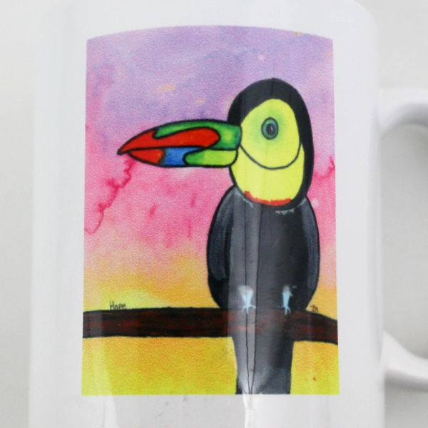 Dolphin Coatings White With Toucan Illustration Coffee Mug 4" Tall China Made