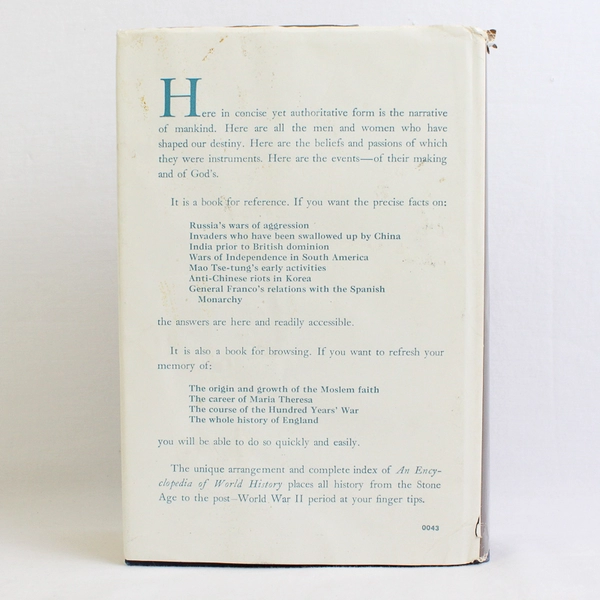 Vintage An Encyclopedia of World History by William L Langer 1952 Hardcover DJ