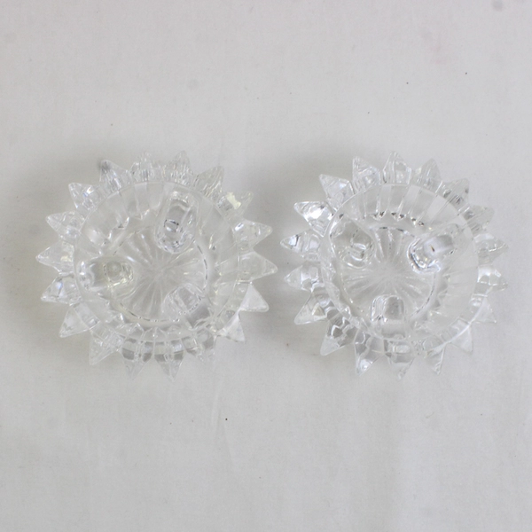Set of 2 Vintage Sawtooth Clear Glass Taper Candle Holders