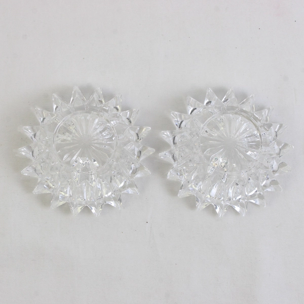 Set of 2 Vintage Sawtooth Clear Glass Taper Candle Holders