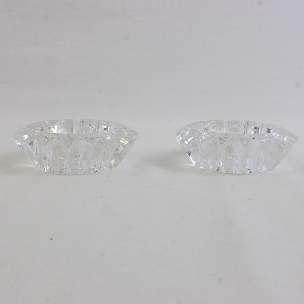 Set of 2 Vintage Sawtooth Clear Glass Taper Candle Holders