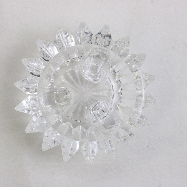 Set of 2 Vintage Sawtooth Clear Glass Taper Candle Holders