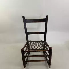 Vintage Dark Wood Woven Seated Rocking Chair 
