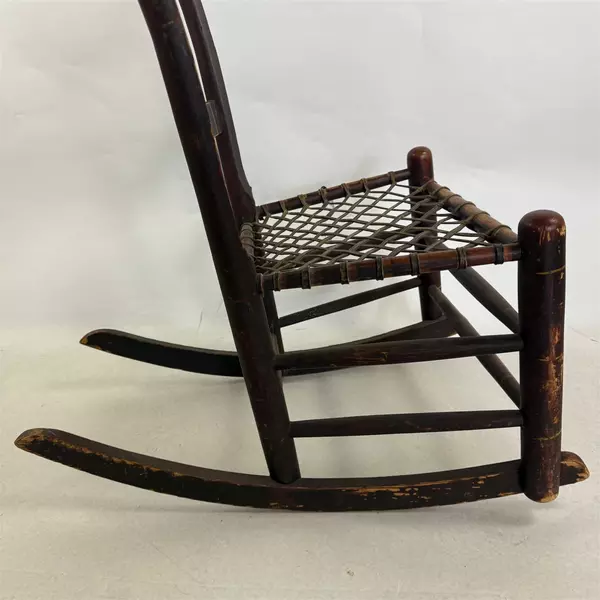 Vintage Dark Wood Woven Seated Rocking Chair 