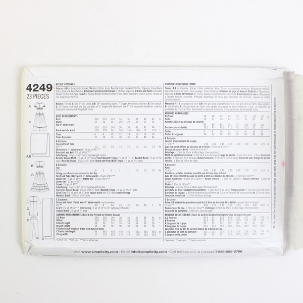 Simplicity Andrea Schewe 4249 Costumes For Adults Women's Size HH (6, 8, 10, 12)