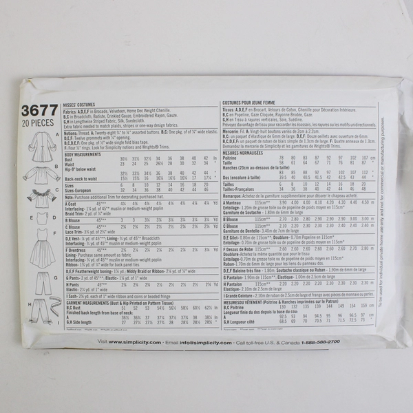 Simplicity Andrea Schewe 3677 Costumes For Adults Womens Size RR (14,16,18,20)