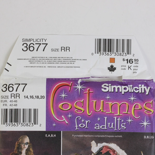 Simplicity Andrea Schewe 3677 Costumes For Adults Womens Size RR (14,16,18,20)