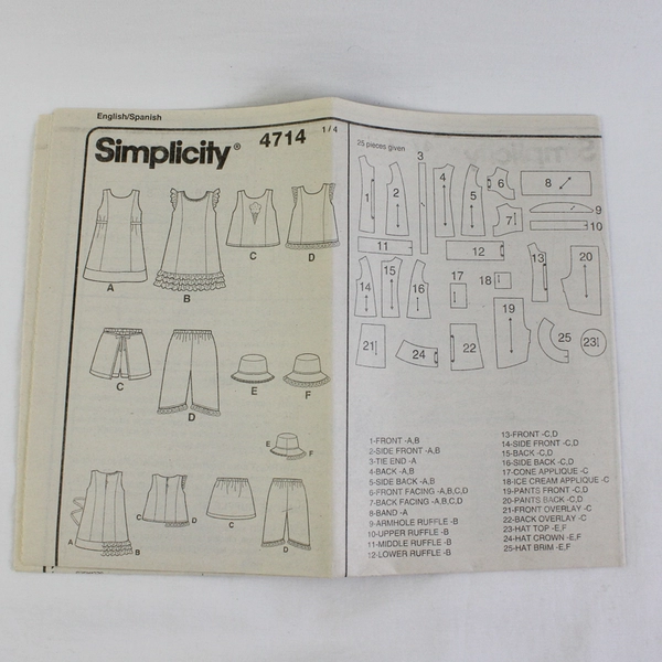 Simplicity 4714 Toddlers Dress & Outfit Patterns Girls Size A (1/2, 1, 2, 3, 4)