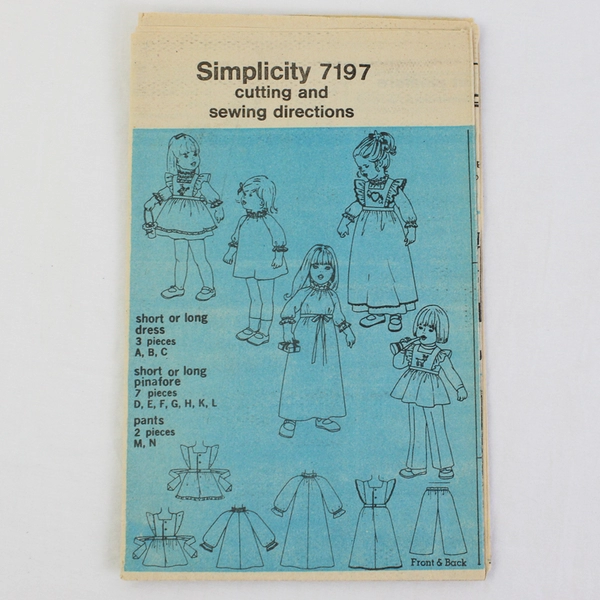 Simplicity 7197 Toddlers Dress & Pinafore Patterns Girls Size 3 (1972)