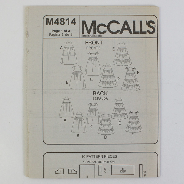 McCall's M4814 Dresses Patterns Toddlers/Childs/Girls Size CB (1, 2, 3) 2005