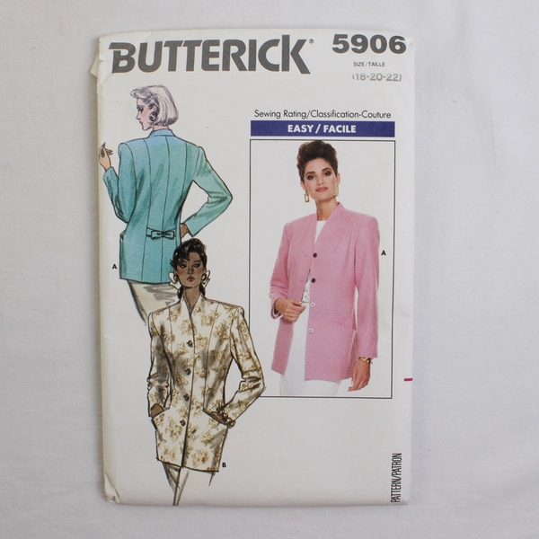 Butterick Easy 5906 Petite Jacket Patterns Womens Size 18, 20, 22 (1987)