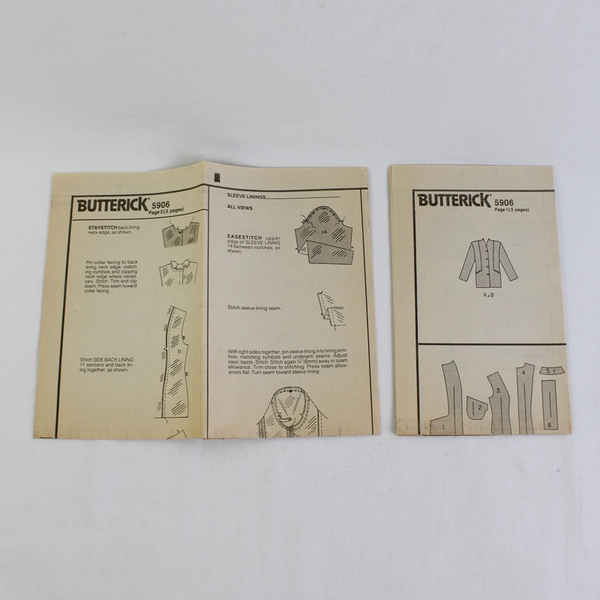 Butterick Easy 5906 Petite Jacket Patterns Womens Size 18, 20, 22 (1987)