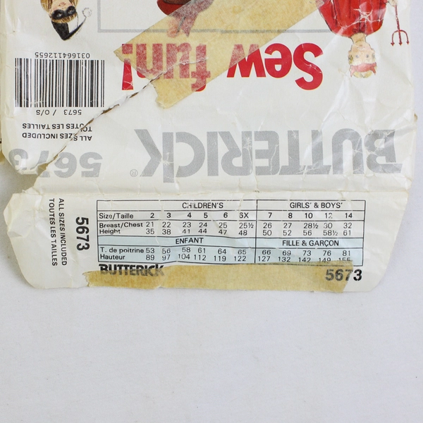 Butterick 5673 Costume Patterns Childs/Boys/Girls All Sizes (1991)