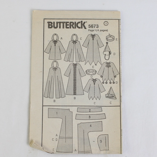 Butterick 5673 Costume Patterns Childs/Boys/Girls All Sizes (1991)