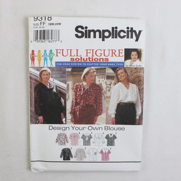 Simplicity 9318 Hoax Full Figure Blouse Patterns Womens Size FF (18W-24W) 1994