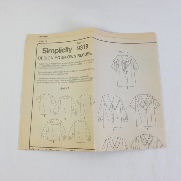 Simplicity 9318 Hoax Full Figure Blouse Patterns Womens Size FF (18W-24W) 1994