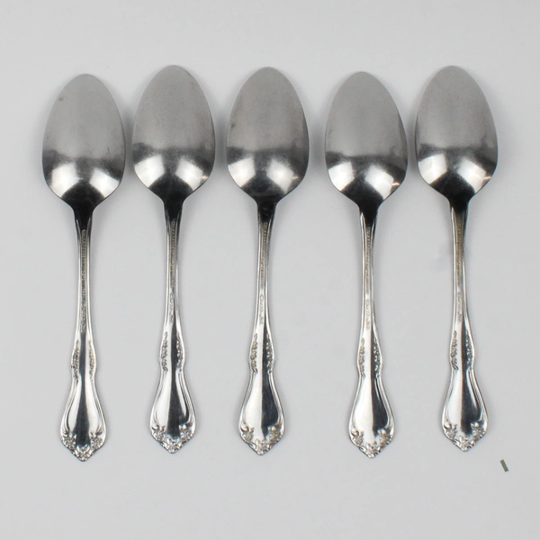 Lot Of 5 William A. Rogers Oneida Mansfield Stainless Flatware Teaspoons 6" Long