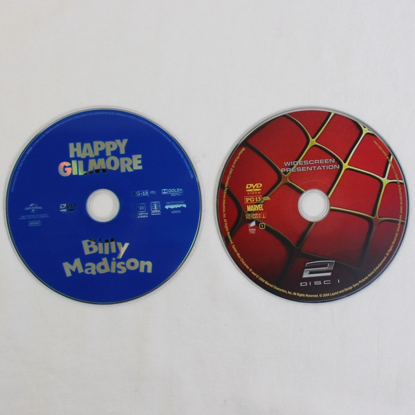 Lot Of 2 Discs Happy Gilmore & Spider-Man 2 (DVD, 1996, 2004, No DVD Cases)