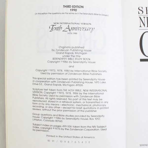 Serendipity New Testament for Groups 1990 Paperback 3rd Ed New International Ver