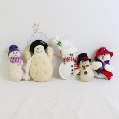 Lot of 5 Felt and Fabric Snowmen Decorations 