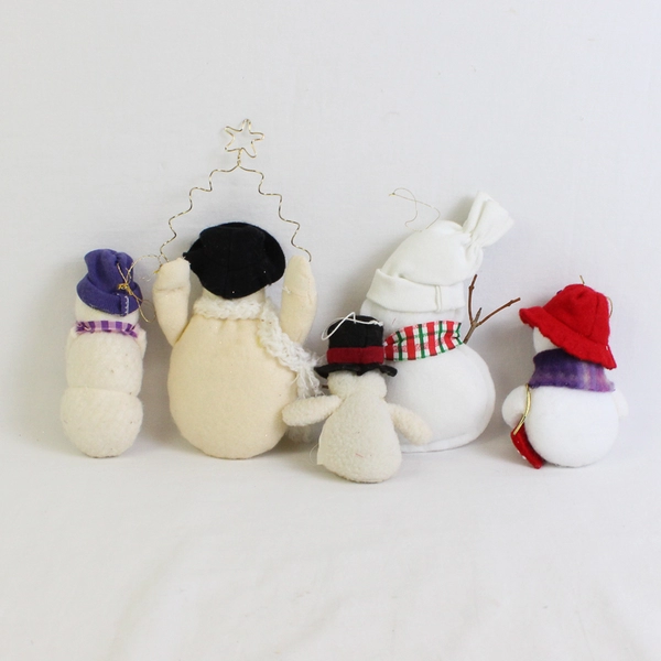 Lot of 5 Felt and Fabric Snowmen Decorations 