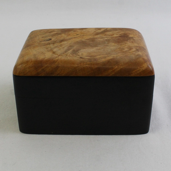 VTG 1988 David & Kim Okrant Handmade Exotic Wood Box Maple Burl Indian Ebony