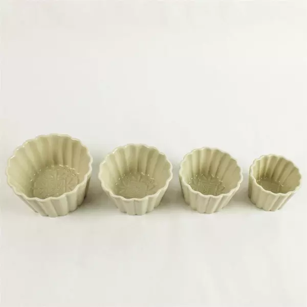 Set of 4 Beige Nesting Ramekin Bowls 4in Stackable for Baking & Prep