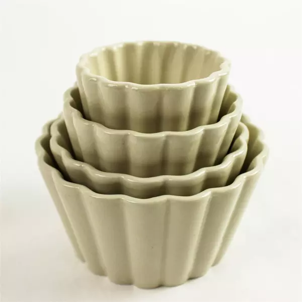 Set of 4 Beige Nesting Ramekin Bowls 4in Stackable for Baking & Prep